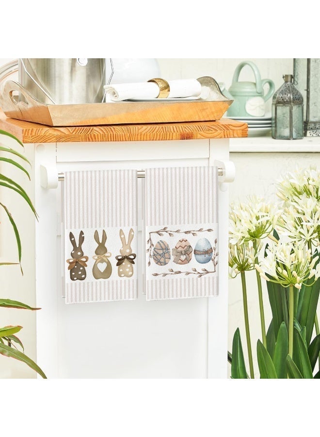 ChicAbode Stripe Rabbit Bunny Eggs Easter Kitchen Towels Dish Towels, 16x23 Inch Spring Decoration Hand Towels Set of 2 - Image 5